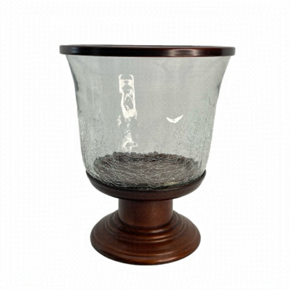 VINTAGE Large Hurricane Crackle Glass and Metal Candle Holder